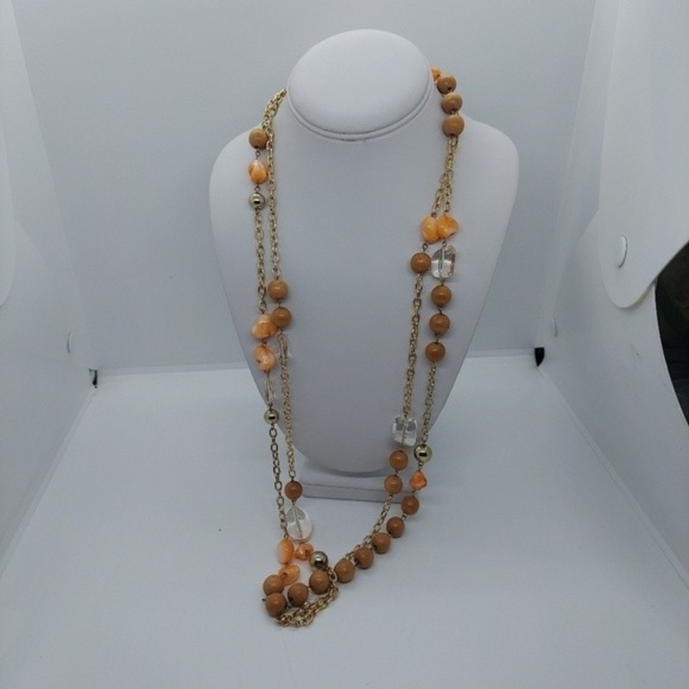 Chicos double strand wood and shell necklace